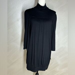 Juicy Couture Black Pima Ray Large Bell 3/4 Sleeve Mini Dress Tunic Turtleneck